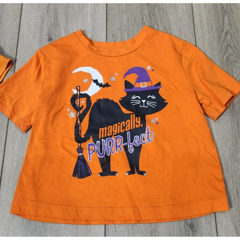 Girls Halloween Shirt Lot 5pc Orange Pumpkin Cat Unicorn Sequin Size XS 4/5